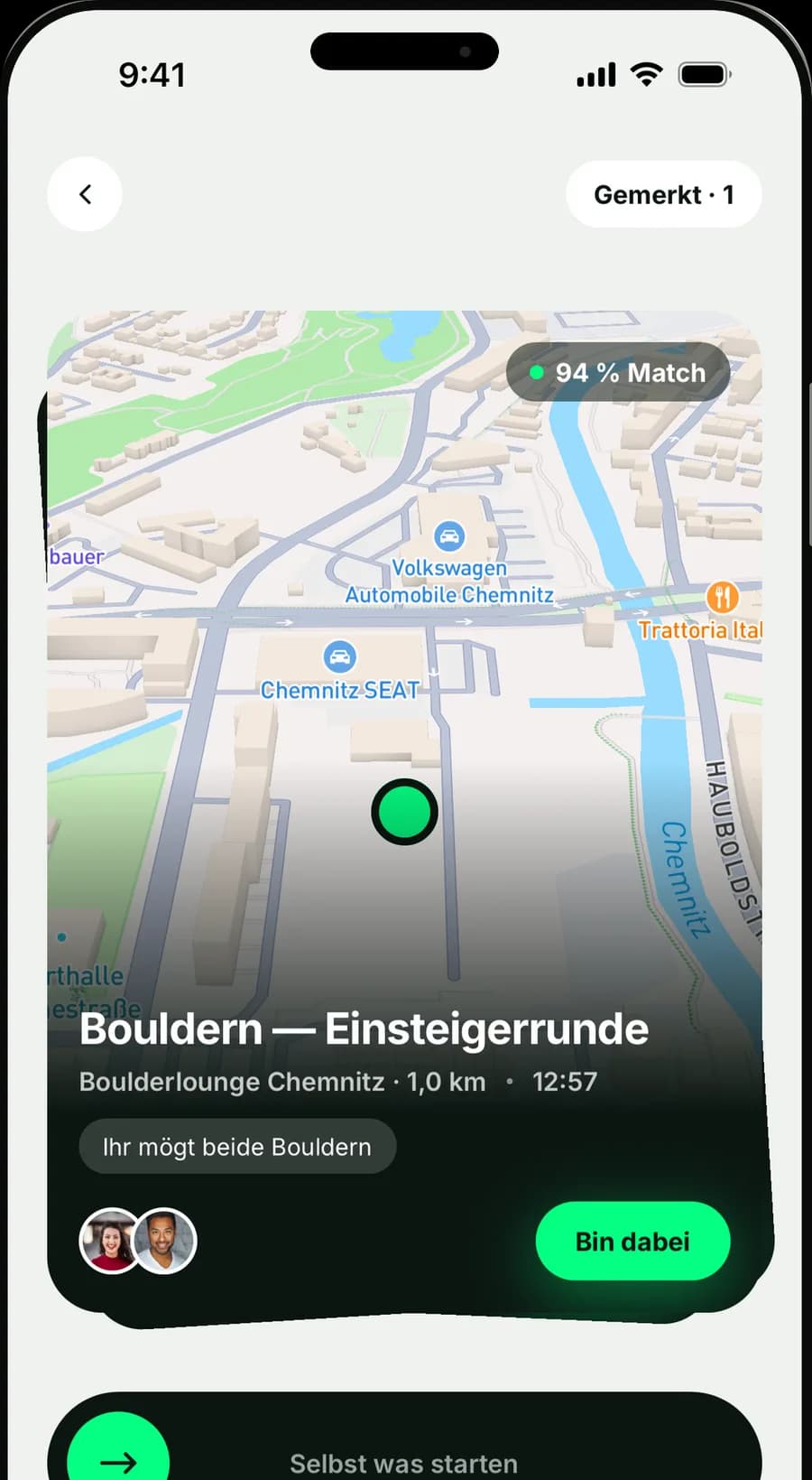 The Spontanoo app’s suggestion screen on an iPhone